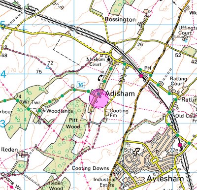 1881 Ordnance survey map of Adisham with link to modern ordnance survey map