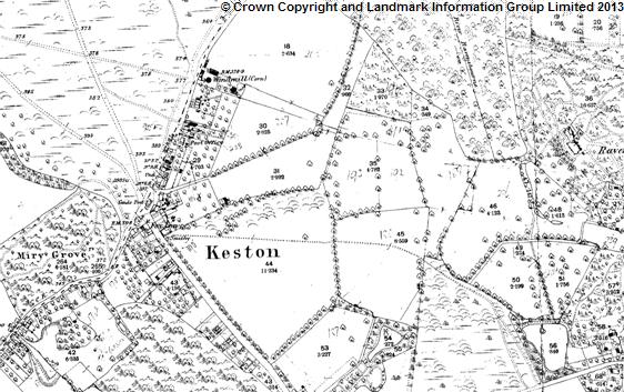 1881 Ordnance survey map of Kestonwith link to modern ordnance survey map