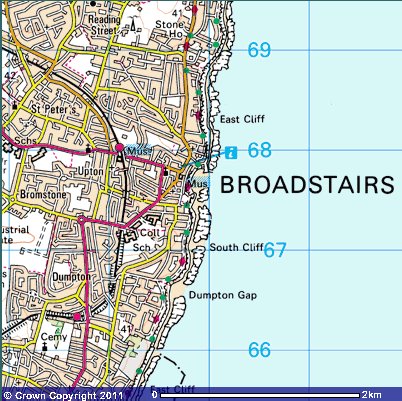 1881 Ordnance survey map of Broadstairs with link to modern ordnance survey map