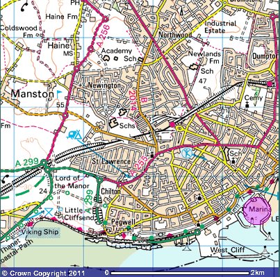 1881 Ordnance survey map of St. Lawrence Thanet with link to modern ordnance survey map